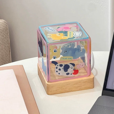 Puppy Kitten Diy Small Night Lamp Acrylic Self-adhesive Usb Bedside Ambience Light Home Lamp